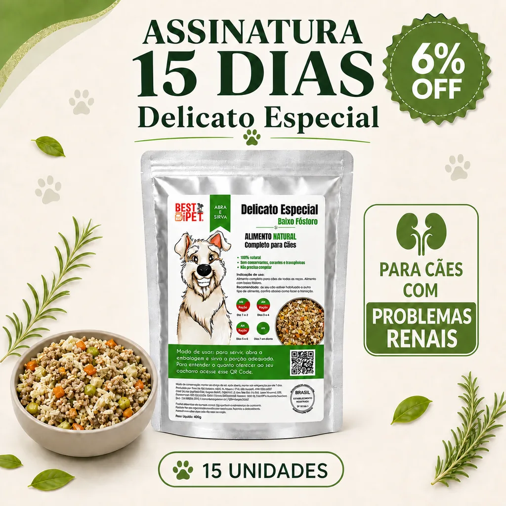 Assinatura Delicato Especial de 15 dias para cães com problemas renais